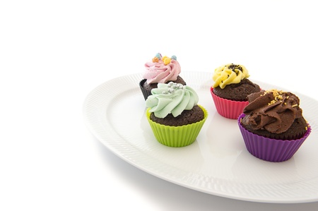 Cupcakes served on a white classical dish  Copyspaceの写真素材