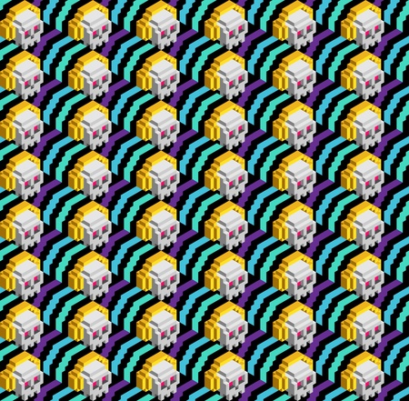 Seamless pattern of skulls with headphonesのイラスト素材