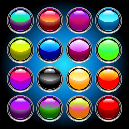set of 16 colorful glass buttons for applications and webのイラスト素材