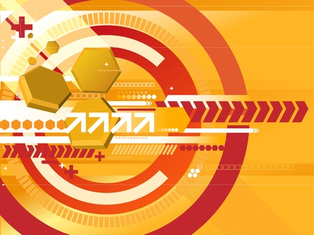 Orange techno background with various elementsのイラスト素材