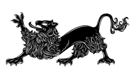 lion illustration isolated on white, heraldry styleの写真素材