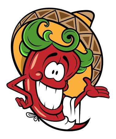 Mexican pepper cartoon character isolated on whiteの写真素材