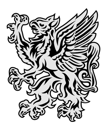 Heraldry style griffin illustration isolated on whiteの写真素材