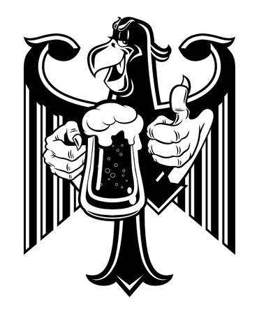 Cartoon eagle holding a mug of beerの写真素材