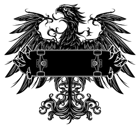 Heraldic eagle holding a skateboardの写真素材