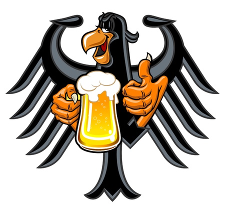 Cartoon eagle holding a mug of beerの写真素材