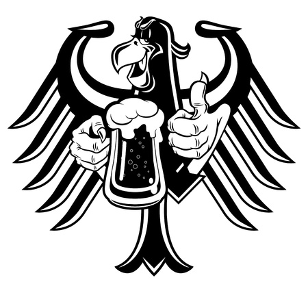Cartoon eagle holding a mug of beerの写真素材