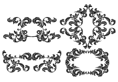 Set of floral design elements isolated on whiteの写真素材