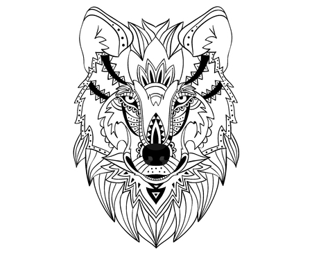 Ethnic hand drawn wolf face.のイラスト素材