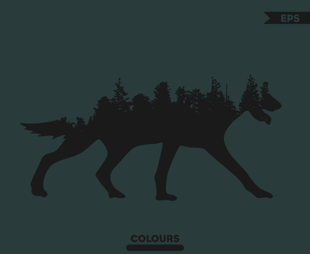 Wolf  with Trees Background on the bodyのイラスト素材