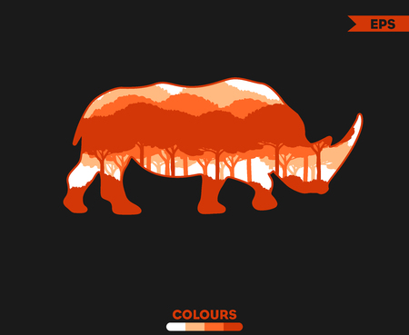 Trees Rhinoceros Silhouetteのイラスト素材