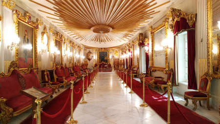 Cairo,Egypt- july 22,2019 :Interior shot of throne hall at prince Mohamed Ali Tawfik palace in manyl rhoda islandのeditorial素材