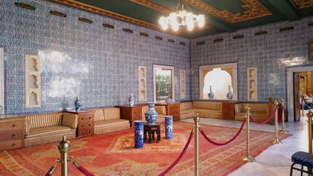 Cairo,Egypt-July 22,2019;reception hall inside accommodation building of prince Mohamed Ali palace in Rhoda Manylのeditorial素材