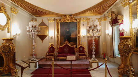 Cairo,Egypt- july 22,2019 :Interior shot of throne hall at prince Mohamed Ali Tawfik palace in manyl rhoda islandのeditorial素材