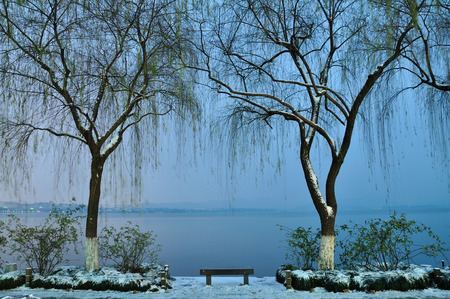 Hangzhou West Lake snowの写真素材