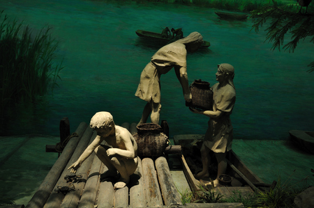 Liangzhu Museum statue of fishingのeditorial素材