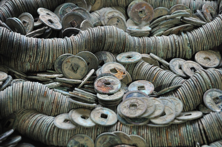 ancient copper coins in museumのeditorial素材