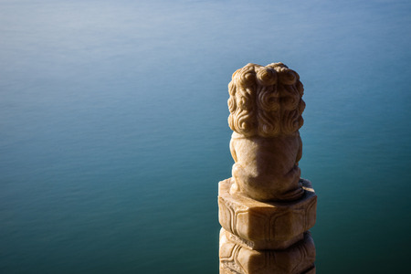stone lion sculptureの写真素材