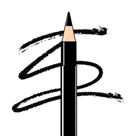 A detailed vector illustration of a black eyeliner pencil The pencil is centered in the frame standing upright Around the pencil there are deliberately smudged lines of the same black color suggesting the use of the eyeliner The background is a crisp clean white making the black of the pencil and smudges stand out prominently The overall impression is clean modern and minimalist focusing on the essentials of the makeup product The illustration style lends itself well to use in beauty product ads cosmetic tutorials or other beautyrelated content The composition allows for easy integration with text or other design elements making it versatile for a range of applications The simple yet effective use of color and line creates a striking visual impact perfect for grabbing attention in a crowded online space or print publicationの素材