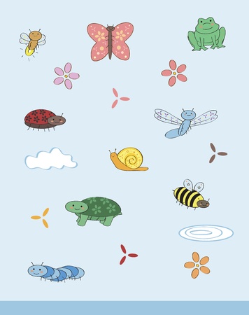 cute creepy crawly setのイラスト素材