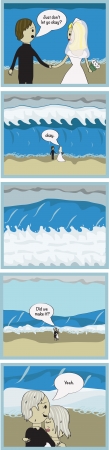 Married couple enduring a long tsunamiのイラスト素材