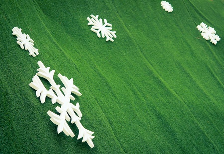 Fake White Snowflake on the Green grassの写真素材