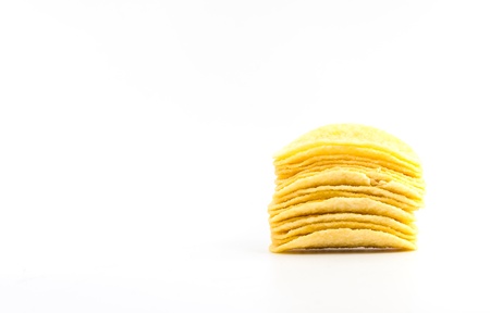 Potato chips crisps on white background isolateの写真素材