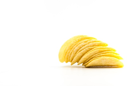 Potato chips crisps on white background isolateの写真素材