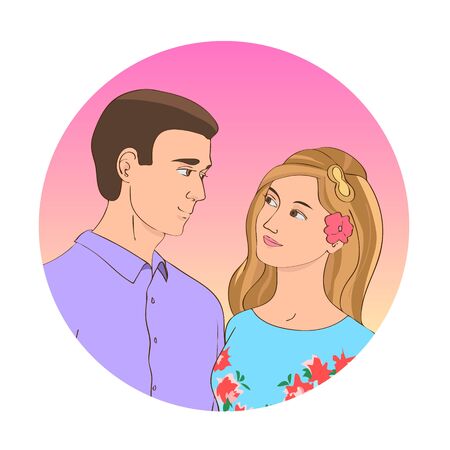 Man and woman looking at each otherのイラスト素材