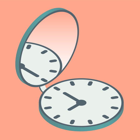 Open retro pocket watch with a mirror and a dial. Vector isolated illustration.