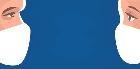 Faces of a man and a girl in protective masks.のイラスト素材