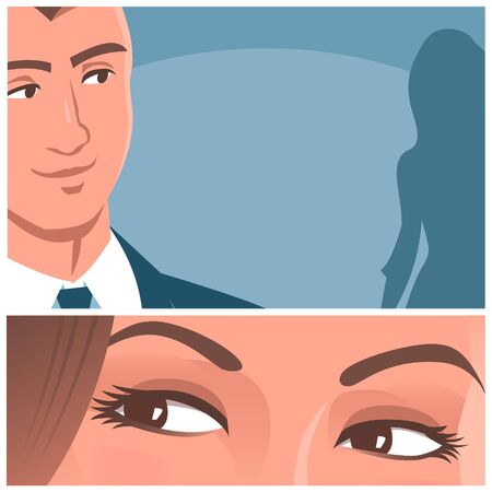 Beautiful female eyes look at a young man.のイラスト素材