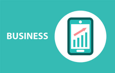 Smartphone with financial growth graph. Vector illustration on the theme of a successful business. Banner with a blue background and place for text.のイラスト素材