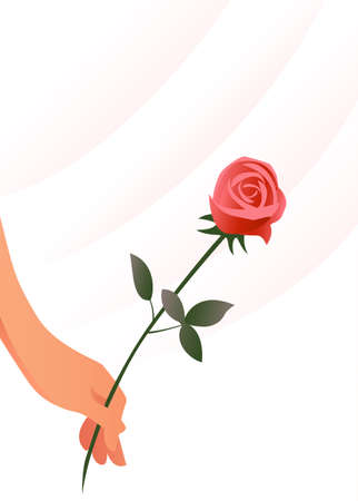 Romantic card with a female hand and a rose. Light gentle background. Vector illustration of love with place for text. Vertical poster.

のイラスト素材