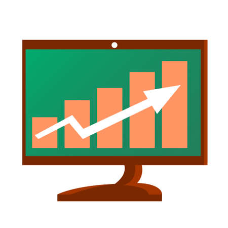 Computer monitor with growth chart. Financial success statistics. Vector isolated illustration.のイラスト素材