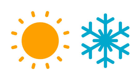 Hot sun and cold snowflake icon. Summer and winter symbol. Vector isolated illustration.のイラスト素材