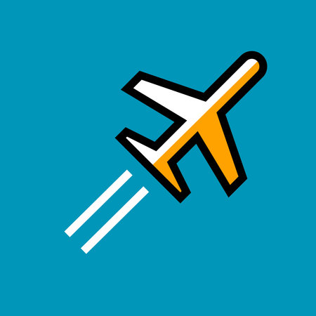 Airplane flying high in the sky. Air transport symbol. Passenger transportation and travel. Vector...