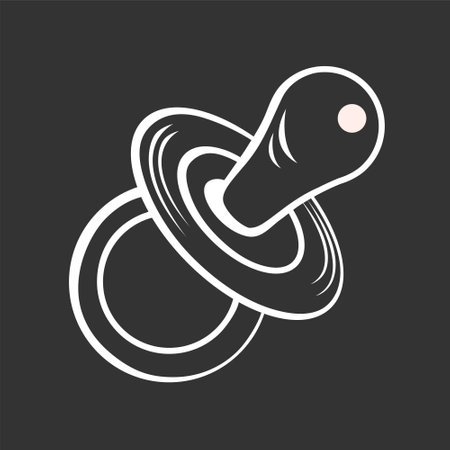 Baby pacifier. Soothe your baby. Drawing with white lines on a black background. Vector isolated illustration.のイラスト素材