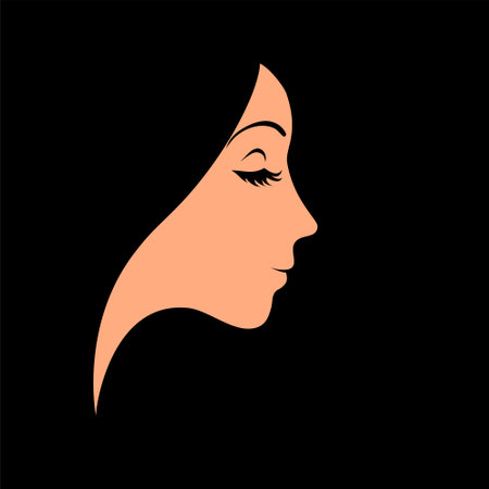 Beautiful face of a girl with closed eyes on a black background. Logo for a beauty salon. Vector fashion illustration.のイラスト素材