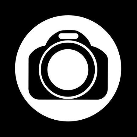 Black and white camera icon. Graphic element for design. Vector isolated illustration.のイラスト素材