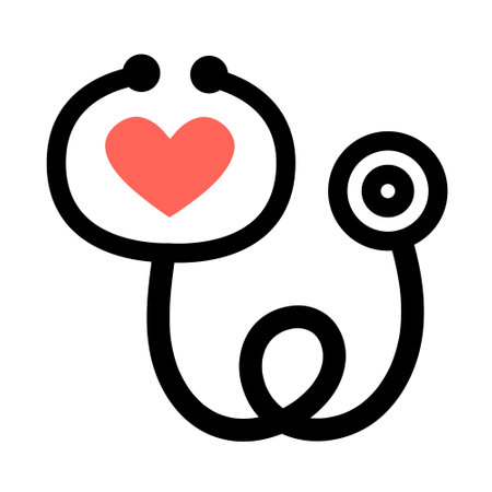 Stethoscope icon. Medical diagnostic tool. Vector black and white isolated illustration.のイラスト素材