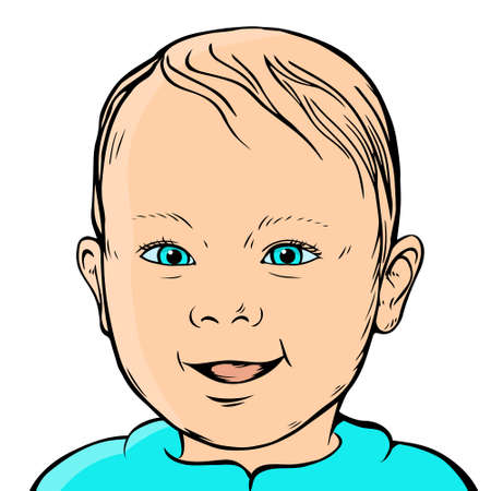 Small child with a smile on his face. Vector isolated cheerful pop art illustration. White background.のイラスト素材