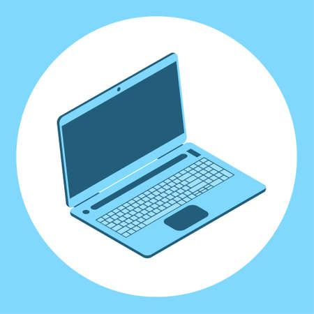 Blue laptop on a white background. Computer keyboard. Vector isolated isometric illustration.のイラスト素材