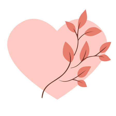 Tree leaves on a pink heart background. Vector isolated illustration in flat style.のイラスト素材