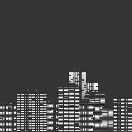 Modern night city on a black background. Glowing windows of skyscrapers. Vector banner illustrationのイラスト素材