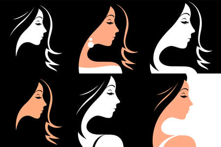Beautiful face of a girl with closed eyes. for a beauty salon. Set of vector fashion illustrationsのイラスト素材