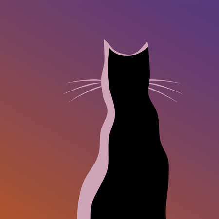 Silhouette of a cartoon cat on a background of the evening skyのイラスト素材