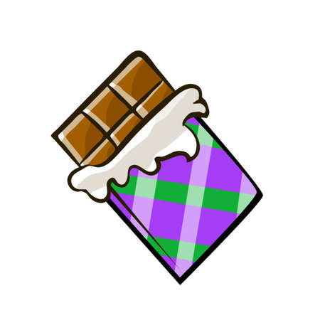 Delicious chocolate bar in an open package on a white background. Sweet dessert. Vector isolated cartoon pop art illustrationのイラスト素材