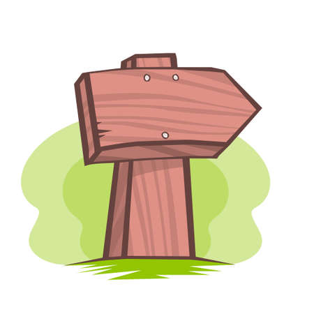 Wooden signpost with place for text. Road sign. Hand drawn vector illustration. Isolated on white background.のイラスト素材