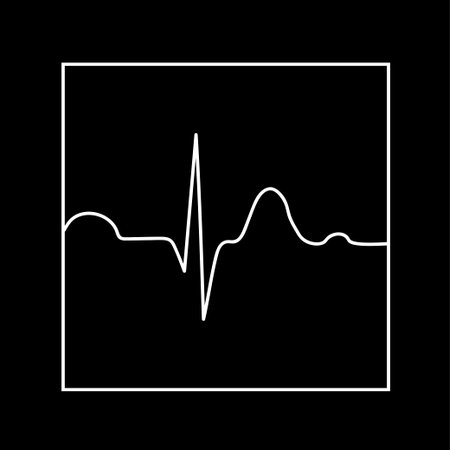 Health symbol with cardiogram line on black background. Vector square icon illustration